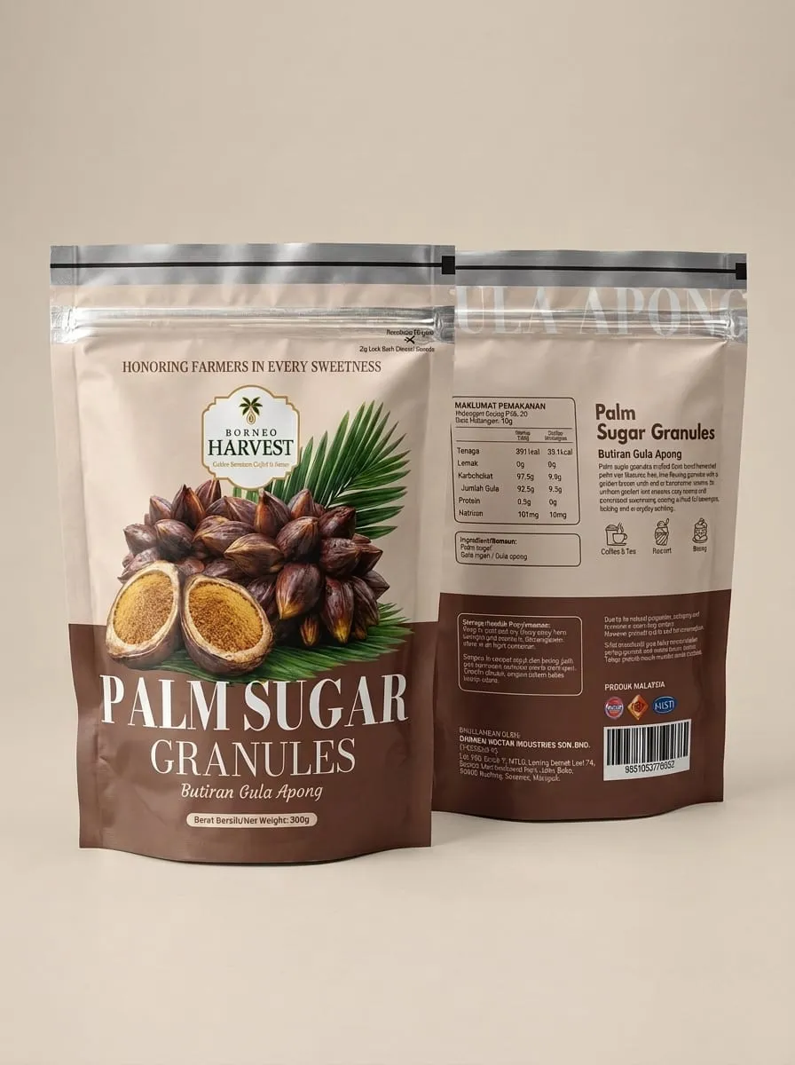 Gula Apong granules, Borneo Harvest retail pack