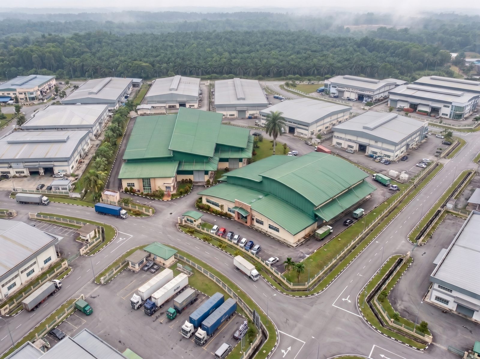 Aerial view of the Borneo Nectar Industries production facility in Demak Laut Industrial Park, Kuching, Sarawak